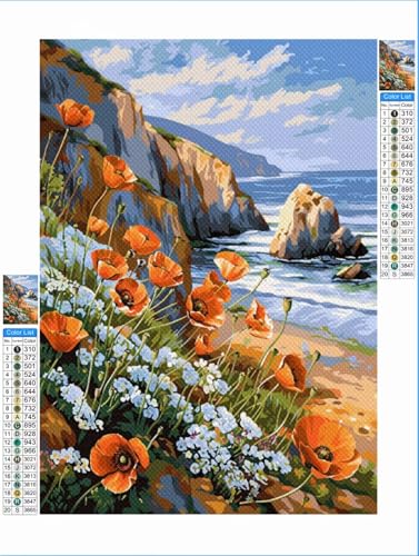 Diamond Painting Erwachsene Blume 5D Diamant Painting Bilder Kinder Meer, DIY Diamant Malerei Anfänger Crystal Stickerei Kreuzstich Crafts Kit Wohnzimmer Wand Décor Geschenke für Frauen 70x90 cm 1F-4 von Yuxeawue