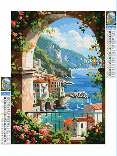 Diamond Painting Erwachsene Meer 5D Diamant Painting Bilder Kinder Blume, DIY Diamant Malerei Anfänger Crystal Stickerei Kreuzstich Crafts Kit Wohnzimmer Wand Décor Geschenke für Frauen 70x90 cm 1F-24 von Yuxeawue