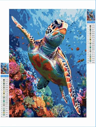 Diamond Painting Erwachsene Meer 5D Diamant Painting Bilder Kinder Schildkröte, DIY Diamant Malerei Anfänger Crystal Stickerei Kreuzstich Crafts Kit Wand Décor Geschenke für Frauen 50x70cm 1F-14 von Yuxeawue