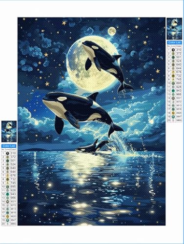 Diamond Painting Erwachsene Mond 5D Diamant Painting Bilder Kinder Wal, DIY Diamant Malerei Anfänger Crystal Stickerei Kreuzstich Crafts Kit Wohnzimmer Wand Décor Geschenke für Frauen 70x90 cm 1F-44 von Yuxeawue