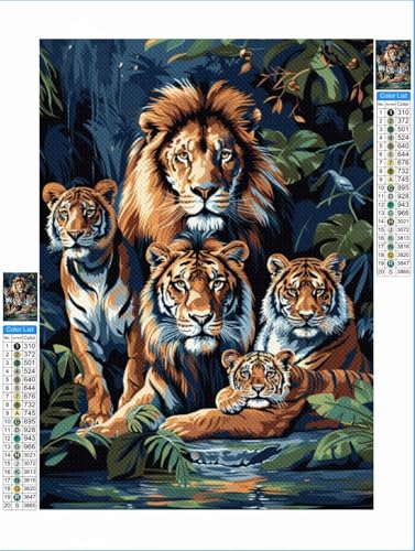 Diamond Painting Tiger Diamond Painting Erwachsene Löwe 5D DIY Full Drill Mosaik Leinwand Arts Set 60x90 cm, Diamant Malerei Bastelset Erwachsene Kinder Geschenk für Wanddekoration Dekoration 1F-42 von Yuxeawue