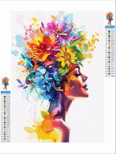 Frau Diamond Painting Blume Diamond Painting Erwachsene Groß xxl 80x100cm Mosaik Bastelset, 5D DIY Malen nach Zahlen Vollbohrer Diamantmalerei Crystal Stickerei Kreuzstich Crafts Home Wand Décor 1F-93 von Yuxeawue