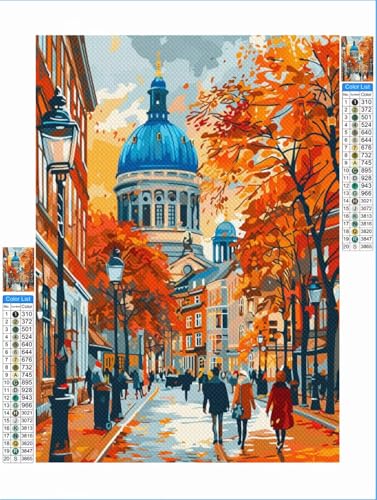 Herbst Diamond Painting Stadt Diamond Painting Erwachsene Groß xxl 60x80cm Mosaik Bastelset, 5D DIY Malen nach Zahlen Vollbohrer Diamantmalerei Stickerei Kreuzstich Crafts Home Wand Décor 1F-637 von Yuxeawue