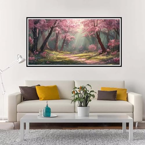 Malen Nach Zahlen Baum, Groß Malen Nach Zahlen Rosa, Malen Nach Zahlen Kinder 50x100 cm ohne Rahmen, Kreativ Set für Erwachsene mit Pinsel und Acrylpigment, Paint by Numbers für Mädchen Geschenk-YH73 von Yuxeawue