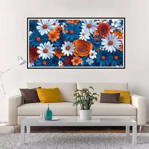 Malen Nach Zahlen Blume, Groß Malen Nach Zahlen Blau, Malen Nach Zahlen Kinder 30x60 cm ohne Rahmen, Kreativ Set für Erwachsene mit Pinsel und Acrylpigment, Paint by Numbers für Mädchen Geschenk-YH9 von Yuxeawue