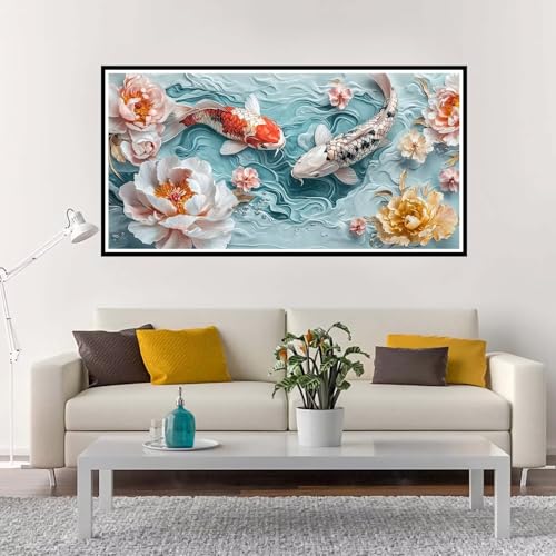 Malen Nach Zahlen Blume, Groß Malen Nach Zahlen Fisch, Malen Nach Zahlen Kinder 100x200 cm ohne Rahmen, Kreativ Set für Erwachsene mit Pinsel und Acrylpigment, Paint by Numbers Mädchen Geschenk-YH8 von Yuxeawue