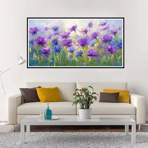 Malen Nach Zahlen Blume, Groß Malen Nach Zahlen Lila, Malen Nach Zahlen Kinder 30x60 cm ohne Rahmen, Kreativ Set für Erwachsene mit Pinsel und Acrylpigment, Paint by Numbers für Mädchen Geschenk-YH75 von Yuxeawue