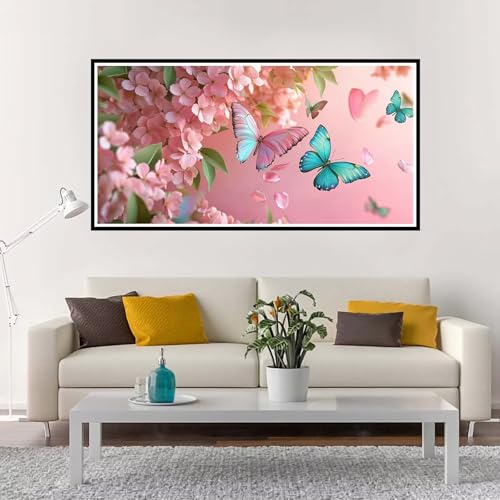 Malen Nach Zahlen Blume, Groß Malen Nach Zahlen Schmetterling, Malen Nach Zahlen Kinder 50x100 cm ohne Rahmen, mit Pinsel und Acrylpigment, Paint by Numbers Set für Mädchen Kreativ Geschenk-YH7 von Yuxeawue