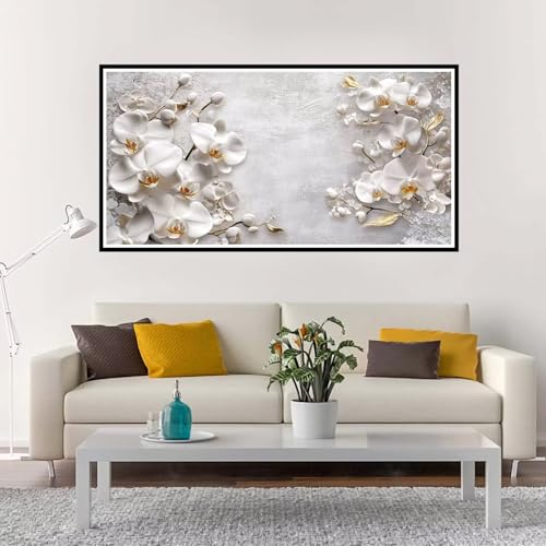 Malen Nach Zahlen Blume, Groß Malen Nach Zahlen Weiß, Malen Nach Zahlen Kinder 50x100 cm ohne Rahmen, Kreativ Set für Erwachsene mit Pinsel und Acrylpigment, Paint by Numbers für Mädchen Geschenk-YH22 von Yuxeawue