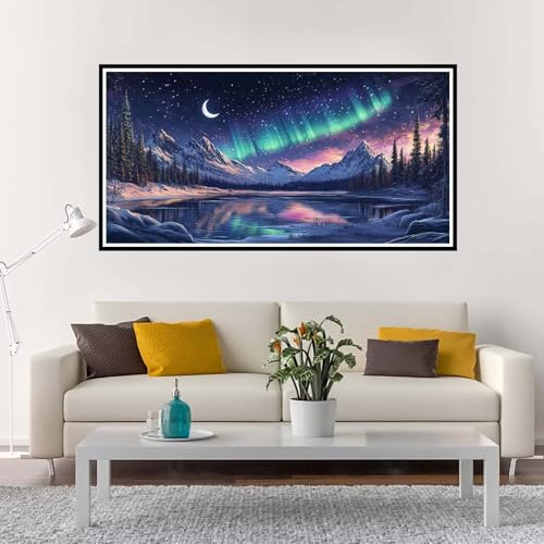 Malen Nach Zahlen Erwachsene Groß Aurora, Malen Nach Zahlen Mond ohne Rahmen Inklusive Pinsel und Acrylfarben, DIY Paint by Numbers für Frauen Hobby Bastelset Geschenk, Home Deko 100x200 cm-YH376 von Yuxeawue