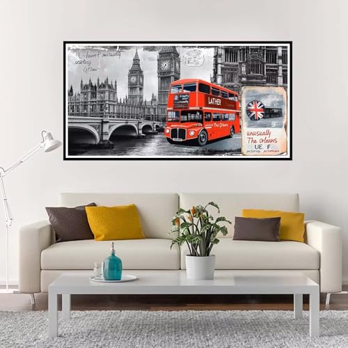 Malen Nach Zahlen Erwachsene Groß Big Ben, Malen Nach Zahlen Auto ohne Rahmen Inklusive Pinsel und Acrylfarben, DIY Paint by Numbers für Frauen Hobby Bastelset Geschenk, Home Deko 50x100 cm-YH198 von Yuxeawue