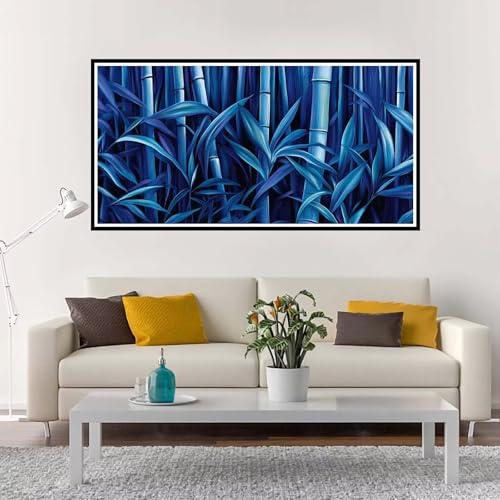 Malen Nach Zahlen Erwachsene Groß Blau, Malen Nach Zahlen Bambus ohne Rahmen Inklusive Pinsel und Acrylfarben, DIY Paint by Numbers für Frauen Hobby Bastelset Geschenk, Home Deko 30x60 cm-YH1046 von Yuxeawue