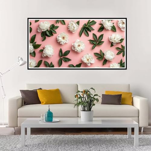 Malen Nach Zahlen Erwachsene Groß Blume, Malen Nach Zahlen Rosa ohne Rahmen Inklusive Pinsel und Acrylfarben, DIY Paint by Numbers für Frauen Hobby Bastelset Geschenk, Home Deko 100x200 cm-YH937 von Yuxeawue