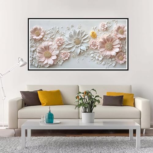 Malen Nach Zahlen Erwachsene Groß Blume, Malen Nach Zahlen Rosa ohne Rahmen Inklusive Pinsel und Acrylfarben, DIY Paint by Numbers für Frauen Hobby Bastelset Geschenk, Home Deko 100x200 cm-YH940 von Yuxeawue