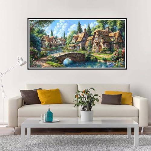 Malen Nach Zahlen Erwachsene Groß Brücke, Malen Nach Zahlen Landschaft ohne Rahmen Inklusive Pinsel und Acrylfarben, DIY Paint by Numbers für Frauen Hobby Bastelset Geschenk, Home Deko 100x200 cm-YH34 von Yuxeawue