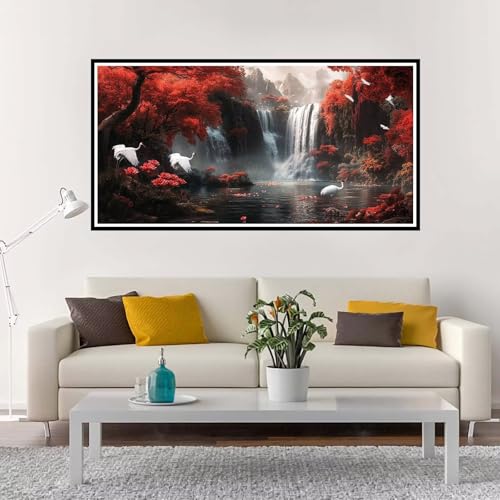 Malen Nach Zahlen Erwachsene Groß Fallen, Malen Nach Zahlen Kinder Rot ohne Rahmen Inklusive Pinsel und Acrylfarben, DIY Paint by Numbers für Frauen Hobby Bastelset Geschenk, Home Deko 90x180 cm-YH11 von Yuxeawue