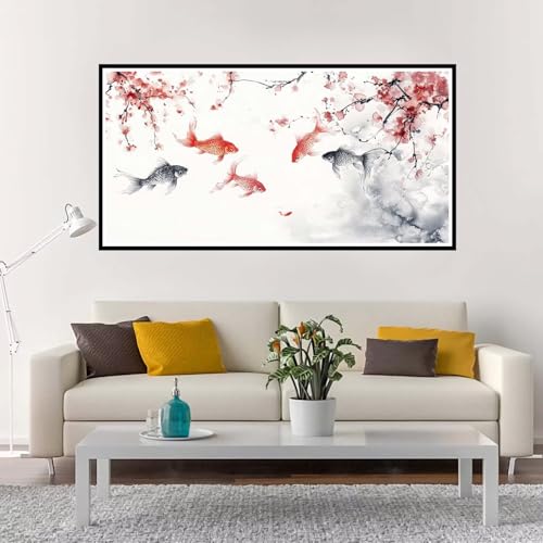 Malen Nach Zahlen Erwachsene Groß Fisch, Malen Nach Zahlen Blume ohne Rahmen Inklusive Pinsel und Acrylfarben, DIY Paint by Numbers für Frauen Hobby Bastelset Geschenk, Home Deko 80x160 cm-YH207 von Yuxeawue