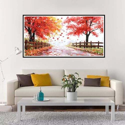 Malen Nach Zahlen Erwachsene Groß Herbst, Malen Nach Zahlen Baum ohne Rahmen Inklusive Pinsel und Acrylfarben, DIY Paint by Numbers für Frauen Hobby Bastelset Geschenk, Home Deko 100x200 cm-YH40 von Yuxeawue