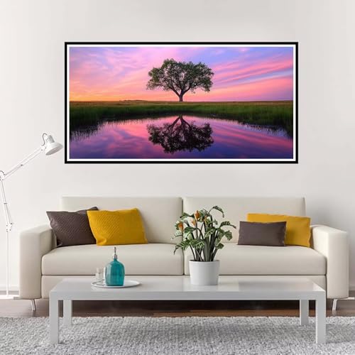 Malen Nach Zahlen Erwachsene Groß Landschaft, Malen Nach Zahlen Baum ohne Rahmen Inklusive Pinsel und Acrylfarben, DIY Paint by Numbers für Frauen Hobby Bastelset Geschenk, Home Deko 60x120 cm-YH1190 von Yuxeawue