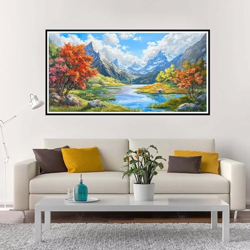 Malen Nach Zahlen Erwachsene Groß Landschaft, Malen Nach Zahlen Berg ohne Rahmen Inklusive Pinsel und Acrylfarben, DIY Paint by Numbers für Frauen Hobby Bastelset Geschenk, Home Deko 90x180 cm-YH194 von Yuxeawue