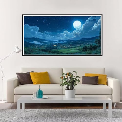 Malen Nach Zahlen Erwachsene Groß Landschaft, Malen Nach Zahlen Mond ohne Rahmen Inklusive Pinsel und Acrylfarben, DIY Paint by Numbers für Frauen Hobby Bastelset Geschenk, Home Deko 50x100 cm-YH1131 von Yuxeawue