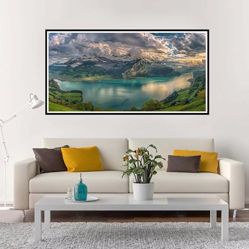 Malen Nach Zahlen Erwachsene Groß Landschaft, Malen Nach Zahlen See ohne Rahmen Inklusive Pinsel und Acrylfarben, DIY Paint by Numbers für Frauen Hobby Bastelset Geschenk, Home Deko 100x200 cm-YH1231 von Yuxeawue