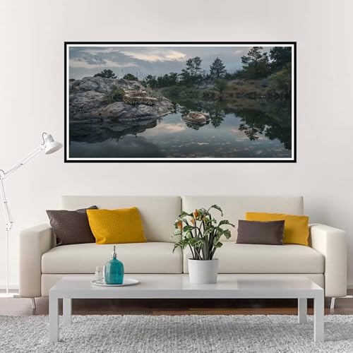 Malen Nach Zahlen Erwachsene Groß Landschaft, Malen Nach Zahlen See ohne Rahmen Inklusive Pinsel und Acrylfarben, DIY Paint by Numbers für Frauen Hobby Bastelset Geschenk, Home Deko 50x100 cm-YH1212 von Yuxeawue