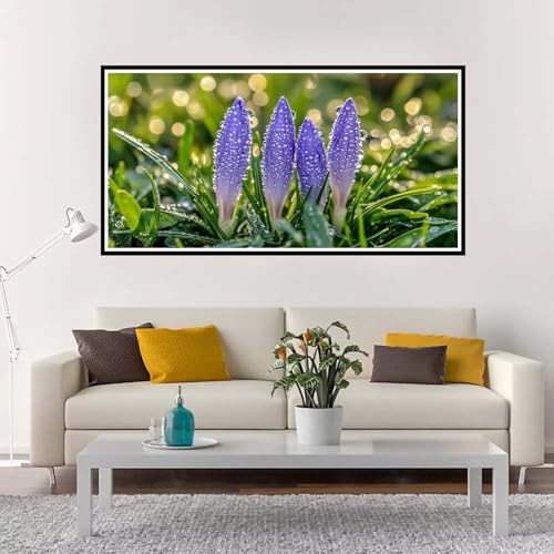 Malen Nach Zahlen Erwachsene Groß Lila, Malen Nach Zahlen Blume ohne Rahmen Inklusive Pinsel und Acrylfarben, DIY Paint by Numbers für Frauen Hobby Bastelset Geschenk, Home Deko 90x180 cm-YH1055 von Yuxeawue