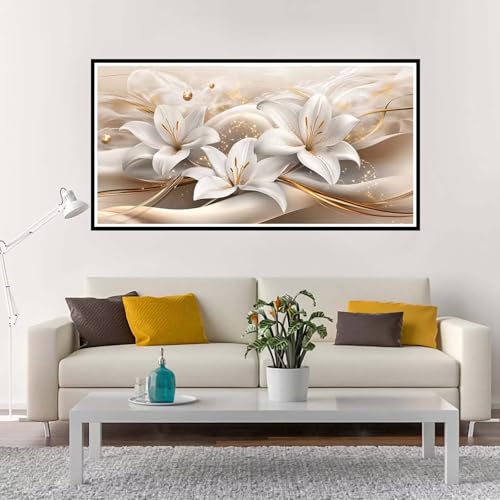 Malen Nach Zahlen Erwachsene Groß Lilie, Malen Nach Zahlen Kinder Gold ohne Rahmen Inklusive Pinsel und Acrylfarben, DIY Paint by Numbers für Frauen Hobby Bastelset Geschenk, Home Deko 80x160 cm-YH21 von Yuxeawue