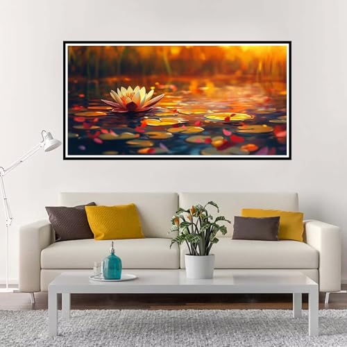 Malen Nach Zahlen Erwachsene Groß Lotus, Malen Nach Zahlen Herbst ohne Rahmen Inklusive Pinsel und Acrylfarben, DIY Paint by Numbers für Frauen Hobby Bastelset Geschenk, Home Deko 50x100 cm-YH36 von Yuxeawue