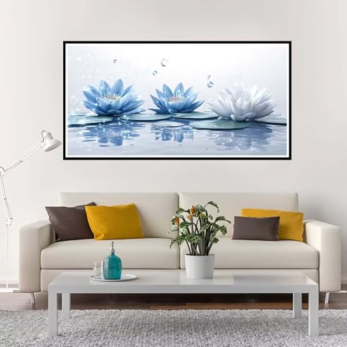 Malen Nach Zahlen Erwachsene Groß Lotus, Malen Nach Zahlen Kinder Blau ohne Rahmen Inklusive Pinsel und Acrylfarben, DIY Paint by Numbers für Frauen Hobby Bastelset Geschenk, Home Deko 20x40 cm-YH24 von Yuxeawue