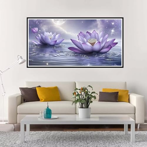 Malen Nach Zahlen Erwachsene Groß Lotus, Malen Nach Zahlen Kinder Lila ohne Rahmen Inklusive Pinsel und Acrylfarben, DIY Paint by Numbers für Frauen Hobby Bastelset Geschenk, Home Deko 100x200 cm-YH4 von Yuxeawue