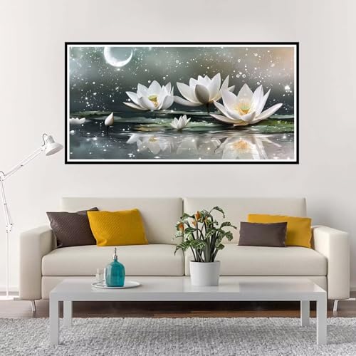 Malen Nach Zahlen Erwachsene Groß Lotus, Malen Nach Zahlen Kinder Mond ohne Rahmen Inklusive Pinsel und Acrylfarben, DIY Paint by Numbers für Frauen Hobby Bastelset Geschenk, Home Deko 20x40 cm-YH6 von Yuxeawue