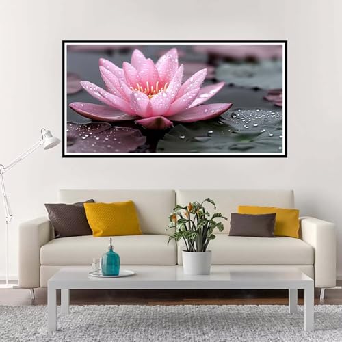 Malen Nach Zahlen Erwachsene Groß Lotus, Malen Nach Zahlen Kinder Rosa ohne Rahmen Inklusive Pinsel und Acrylfarben, DIY Paint by Numbers für Frauen Hobby Bastelset Geschenk, Home Deko 70x140 cm-YH964 von Yuxeawue