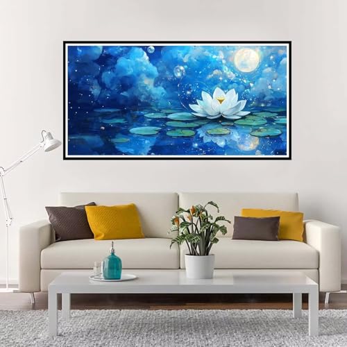 Malen Nach Zahlen Erwachsene Groß Lotus, Malen Nach Zahlen Kinder Traum ohne Rahmen Inklusive Pinsel und Acrylfarben, DIY Paint by Numbers für Frauen Hobby Bastelset Geschenk, Home Deko 80x160 cm-YH48 von Yuxeawue