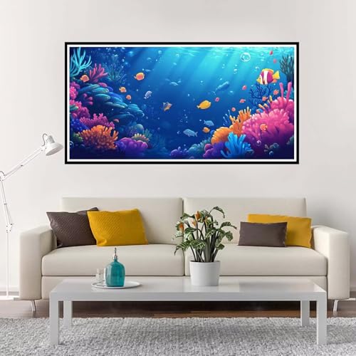 Malen Nach Zahlen Erwachsene Groß Meeresboden, Malen Nach Zahlen Fisch ohne Rahmen Inklusive Pinsel und Acrylfarben, DIY Paint by Numbers für Frauen Hobby Bastelset Geschenk, Home Deko 60x120 cm-YH56 von Yuxeawue