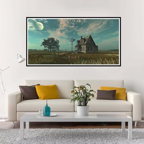 Malen Nach Zahlen Erwachsene Groß Mond, Malen Nach Zahlen Landschaft ohne Rahmen Inklusive Pinsel und Acrylfarben, DIY Paint by Numbers für Frauen Hobby Bastelset Geschenk, Home Deko 70x140 cm-YH1180 von Yuxeawue