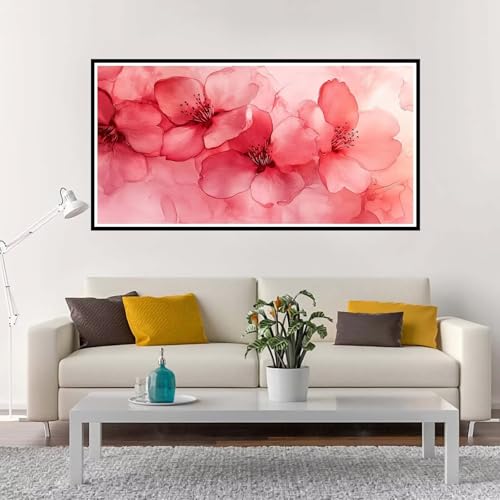 Malen Nach Zahlen Erwachsene Groß Rosa, Malen Nach Zahlen Blume ohne Rahmen Inklusive Pinsel und Acrylfarben, DIY Paint by Numbers für Frauen Hobby Bastelset Geschenk, Home Deko 100x200 cm-YH196 von Yuxeawue