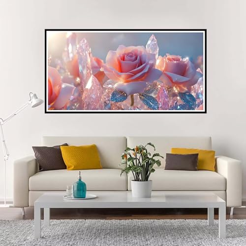 Malen Nach Zahlen Erwachsene Groß Rosen, Malen Nach Zahlen Kinder Rosa ohne Rahmen Inklusive Pinsel und Acrylfarben, DIY Paint by Numbers für Frauen Hobby Bastelset Geschenk, Home Deko 100x200 cm-YH10 von Yuxeawue