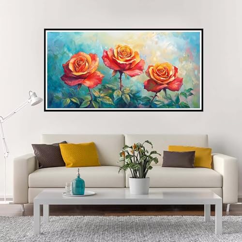 Malen Nach Zahlen Erwachsene Groß Rosen, Malen Nach Zahlen Kinder Rot ohne Rahmen Inklusive Pinsel und Acrylfarben, DIY Paint by Numbers für Frauen Hobby Bastelset Geschenk, Home Deko 30x60 cm-YH917 von Yuxeawue