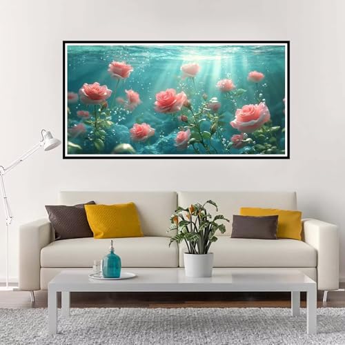 Malen Nach Zahlen Erwachsene Groß Rosen, Malen Nach Zahlen Meeresboden ohne Rahmen Inklusive Pinsel und Acrylfarben, DIY Paint by Numbers für Frauen Hobby Bastelset Geschenk, Home Deko 80x160 cm-YH948 von Yuxeawue