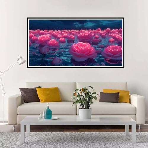 Malen Nach Zahlen Erwachsene Groß Rosen, Malen Nach Zahlen Strand ohne Rahmen Inklusive Pinsel und Acrylfarben, DIY Paint by Numbers für Frauen Hobby Bastelset Geschenk, Home Deko 60x120 cm-YH959 von Yuxeawue