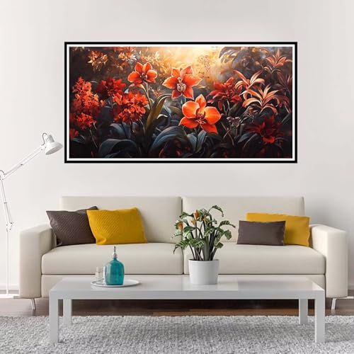 Malen Nach Zahlen Erwachsene Groß Rot, Malen Nach Zahlen Kinder Blume ohne Rahmen Inklusive Pinsel und Acrylfarben, DIY Paint by Numbers für Frauen Hobby Bastelset Geschenk, Home Deko 100x200 cm-YH166 von Yuxeawue