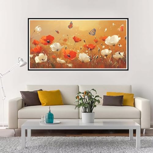 Malen Nach Zahlen Erwachsene Groß Schmetterling, Malen Nach Zahlen Blume ohne Rahmen Inklusive Pinsel und Acrylfarben, DIY Paint by Numbers für Frauen Hobby Bastelset Geschenk, Deko 100x200 cm-YH76 von Yuxeawue