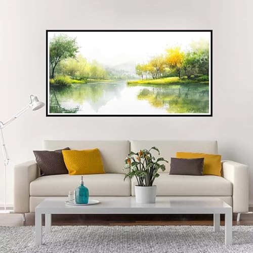 Malen Nach Zahlen Erwachsene Groß See, Malen Nach Zahlen Kinder Grün ohne Rahmen Inklusive Pinsel und Acrylfarben, DIY Paint by Numbers für Frauen Hobby Bastelset Geschenk, Home Deko 60x120 cm-YH41 von Yuxeawue