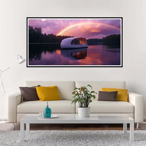 Malen Nach Zahlen Erwachsene Groß See, Malen Nach Zahlen Regenbogen ohne Rahmen Inklusive Pinsel und Acrylfarben, DIY Paint by Numbers für Frauen Hobby Bastelset Geschenk, Home Deko 90x180 cm-YH1172 von Yuxeawue