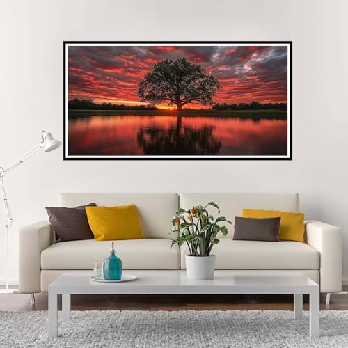 Malen Nach Zahlen Erwachsene Groß Sonnenuntergang, Malen Nach Zahlen Baum ohne Rahmen Inklusive Pinsel und Acrylfarben, DIY Paint by Numbers für Frauen Hobby Bastelset Geschenk, Deko 40x80 cm-YH946 von Yuxeawue