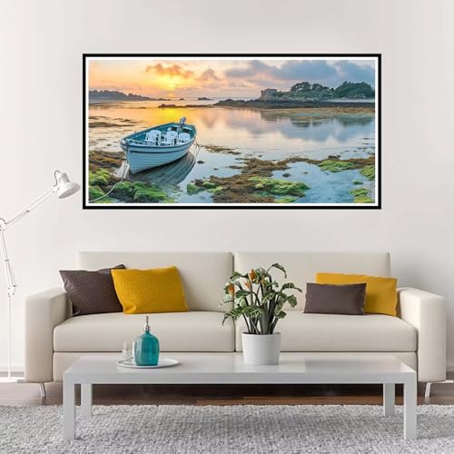 Malen Nach Zahlen Erwachsene Groß Sonnenuntergang, Malen Nach Zahlen Boot ohne Rahmen Inklusive Pinsel und Acrylfarben, DIY Paint by Numbers für Frauen Hobby Bastelset Geschenk, Deko 100x200 cm-YH1207 von Yuxeawue