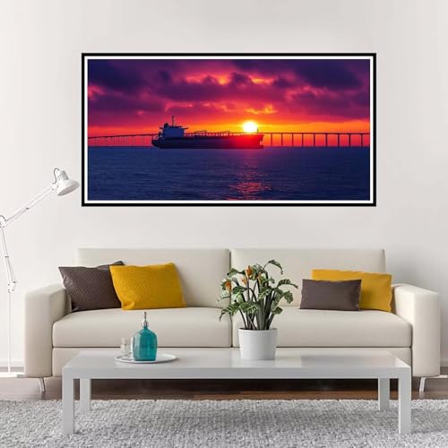 Malen Nach Zahlen Erwachsene Groß Sonnenuntergang, Malen Nach Zahlen Boot ohne Rahmen Inklusive Pinsel und Acrylfarben, DIY Paint by Numbers für Frauen Hobby Bastelset Geschenk, Deko 80x160 cm-YH1074 von Yuxeawue