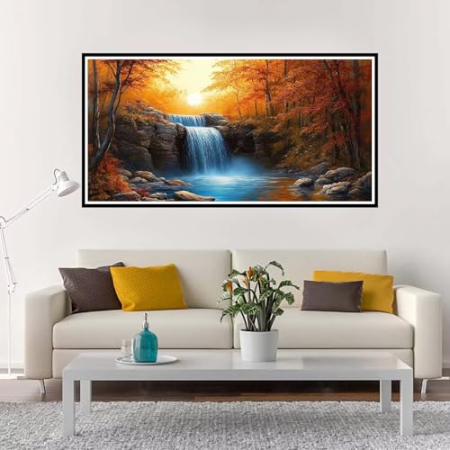 Malen Nach Zahlen Erwachsene Groß Sonnenuntergang, Malen Nach Zahlen Fallen ohne Rahmen Inklusive Pinsel und Acrylfarben, DIY Paint by Numbers für Frauen Hobby Bastelset Geschenk 100x200 cm-YH949 von Yuxeawue